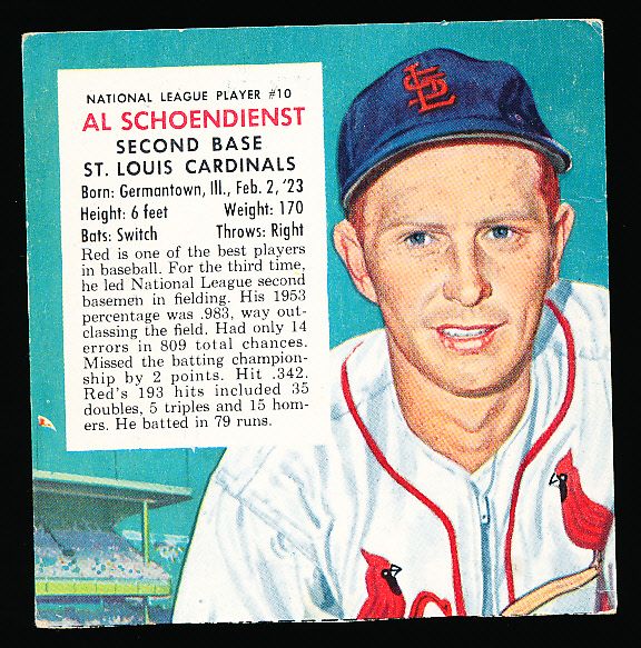 1954 Red Man- No Tabs- NL #10 Al Schoendienst, Cardinals