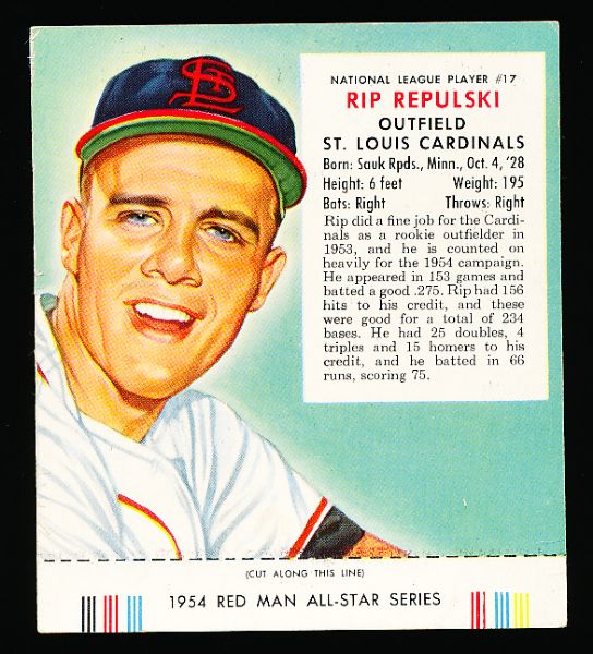 1954 Red Man- With Tab- NL #17 Rip Repulski, Cardinals