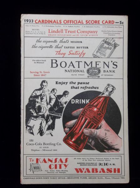 1933 St. Louis Cardinals Scorecard vs. Cinc. Reds