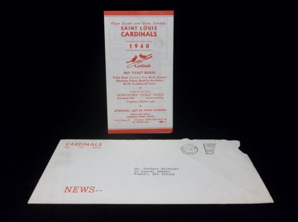 1940 St. Louis Cardinals Player Roster and Home Schedule- With Original Mailing Envelope from the Cardinals