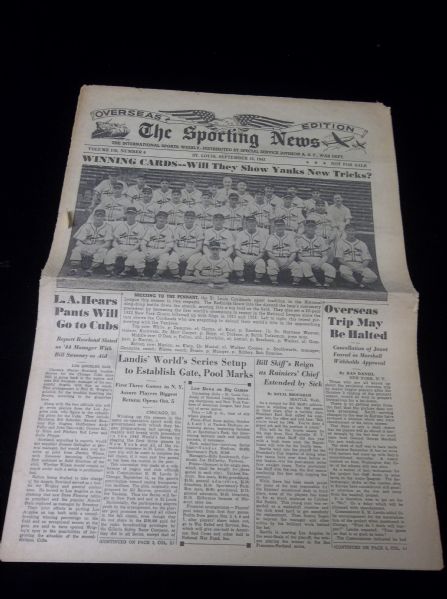 Sept 16, 1943 The Sporting News- Overseas Edition- With Cardinals Team Picture on Front!
