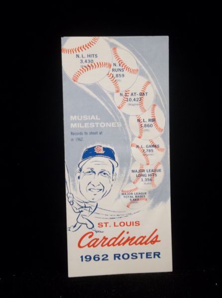 1962 St. Louis Cardinals Roster/ Schedule with Stan Musial on Front!