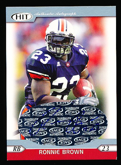 2005 Sage Hit Ftbl.- “Autographs Blue”- #A23 Ronnie Brown, Auburn