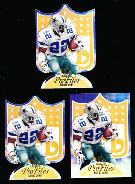 1997 SP Authentic Ftbl. “ProFiles” #3 Emmitt Smith, Cowboys- 3 Diff. Cards