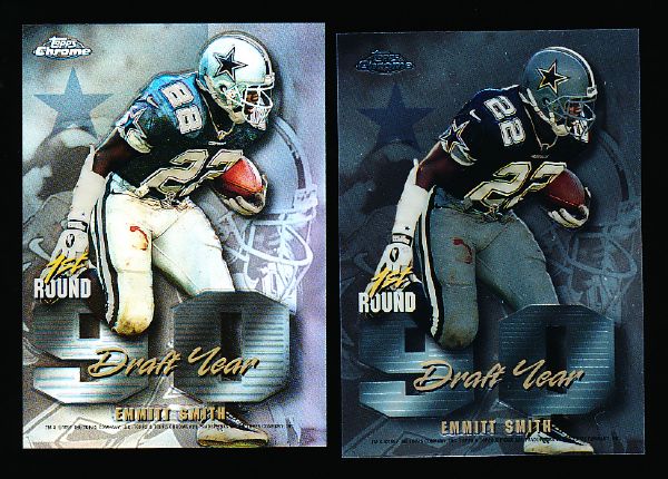 1997 Topps Chrome Ftbl. “Draft Year” #8 E. Smith/ J. Seau- 2 Diff. Cards