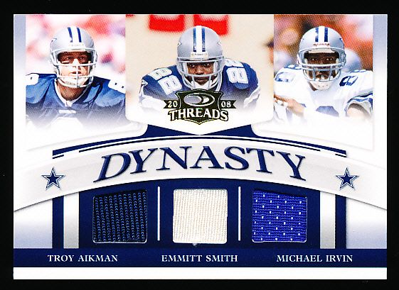2008 Donruss Threads Ftbl. “Dynasty Materials” #5 T. Aikman / E. Smith/ Irvin