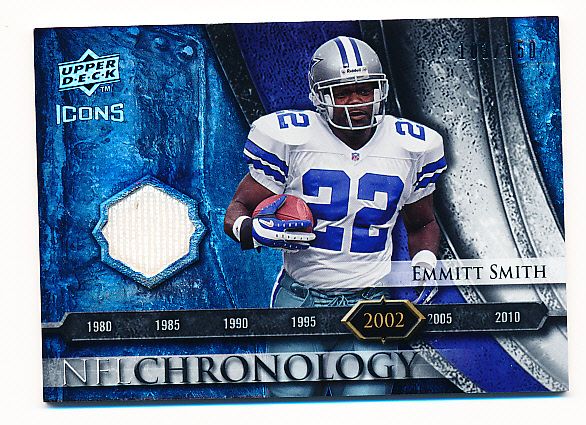 2008 Upper Deck Icons Ftbl. “NFL Chronology Materials” #28 Emmitt Smith, Cowboys