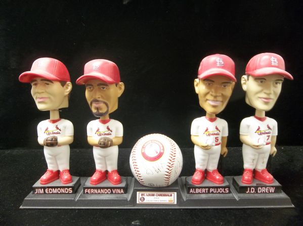 2002 McDonald’s St. Louis Cardinals Complete Set of 4 Bobble Heads, Baseball, & Display Base