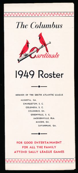 1949 Columbus Cardinals- Roster/Exhibition Schedule- Trifold
