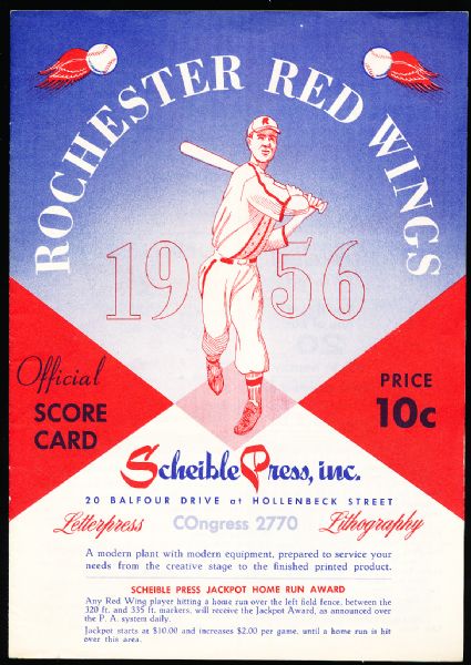 1956 Rochester Red Wings Baseball Program vs. Indianapolis (Roger Maris!)