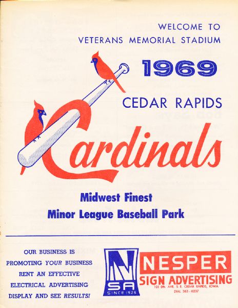 1969 Cedar Rapids Cardinals Program