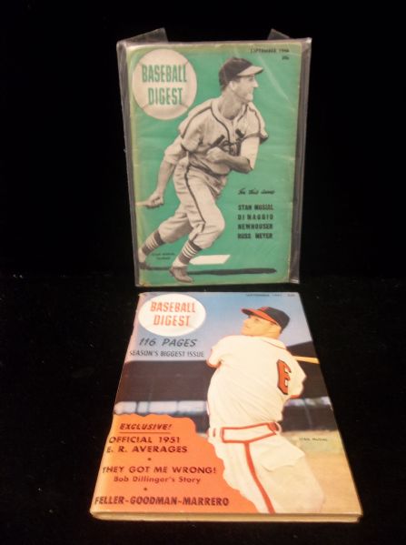Stan Musial Cover on 2 Diff. Baseball Digests