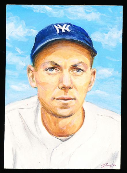 1982 TCMA Stephen Douglas 4-5/8” x 6-7/16” Original Art for Yankees Yearbook Card Inserts- Bill Dickey, Yankees- 1 of 1