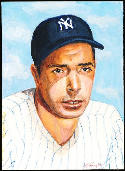 1982 TCMA Stephen Douglas 4-5/8” x 6-7/16” Original Art for Yankees Yearbook Card Inserts- Joe DiMaggio, Yankees- 1 of 1