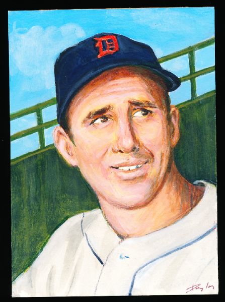 1982 TCMA Stephen Douglas 4-5/8” x 6-7/16” Original Art for Yankees Yearbook Card Inserts- Hank Greenberg, Tigers- 1 of 1