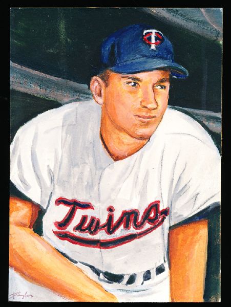 1982 TCMA Stephen Douglas 4-5/8” x 6-7/16” Original Art for Yankees Yearbook Card Inserts- Harmon Killebrew, Twins- 1 of 1