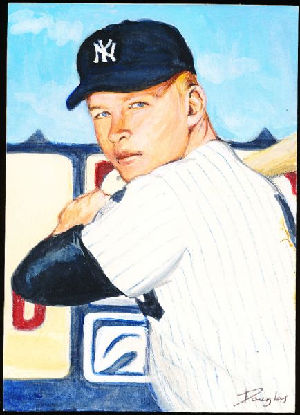1982 TCMA Stephen Douglas 4-5/8” x 6-7/16” Original Art for Yankees Yearbook Card Inserts- Mickey Mantle, Yankees- 1 of 1