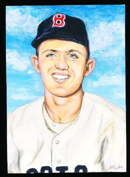 1982 TCMA Stephen Douglas 4-5/8” x 6-7/16” Original Art for Yankees Yearbook Card Inserts- Mel Parnell, Red Sox- 1 of 1