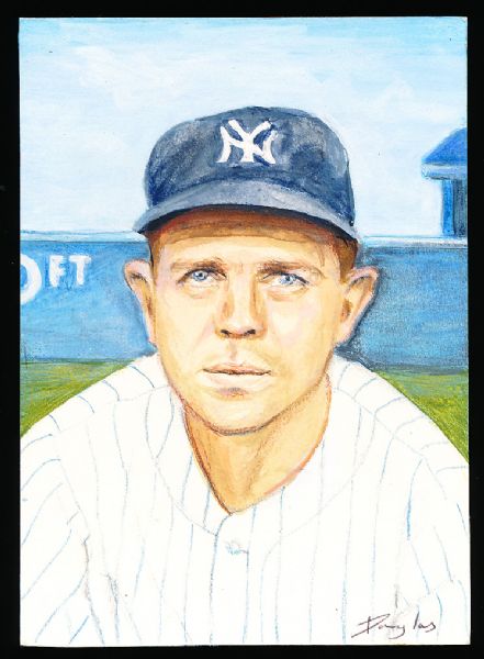 1982 TCMA Stephen Douglas 4-5/8” x 6-7/16” Original Art for Yankees Yearbook Card Inserts- Joe Sewell, Yankees- 1 of 1