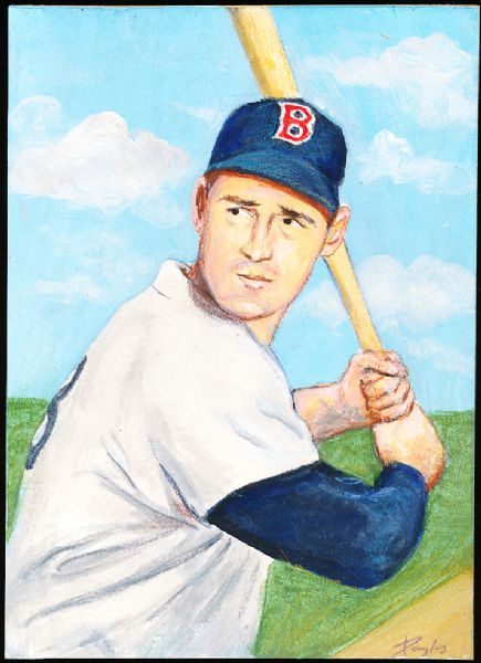 1982 TCMA Stephen Douglas 4-5/8” x 6-7/16” Original Art for Yankees Yearbook Card Inserts- Ted Williams, Red Sox- 1 of 1