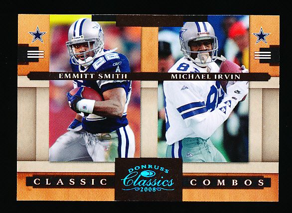 2008 Donruss Classics Ftbl. “Classic Combos Platinum” #4 Emmitt Smith/ Michael Irvin, Cowboys- #20/25!