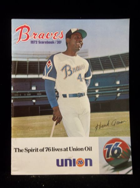 1972 Houston Astros @ Atlanta Braves Scorebook- Hank Aaron cover