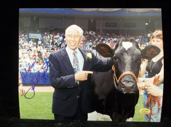 Phil Rizzuto Autographed “Farm Day” Bsbl. Color 8 x 10 Photo w/a “Holy Cow” Inscription- SGC Authenticated