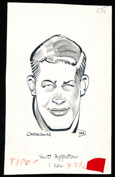 Murray Olderman Original Drawing- Scott Appleton, Football