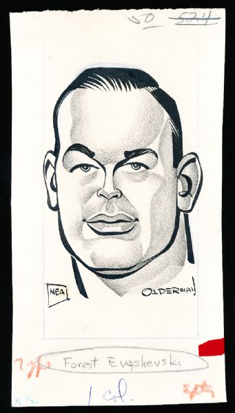 Murray Olderman Original Drawing- Forest Evashevski, Football