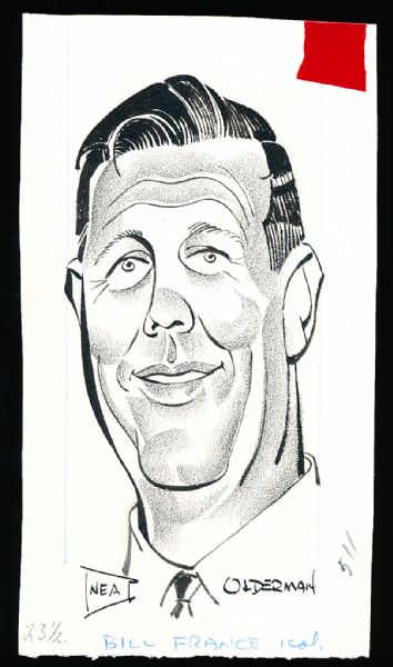 Murray Olderman Original Drawing- Bill France, Sr., Auto Racing