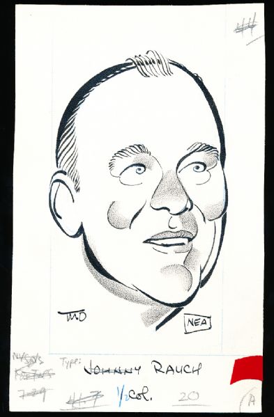 Murray Olderman Original Drawing- Johnny Rauch, Football