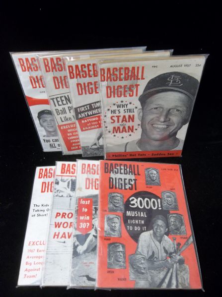 1957 to 1968 Baseball Digests- 10 Diff with St. Louis Cardinals Covers