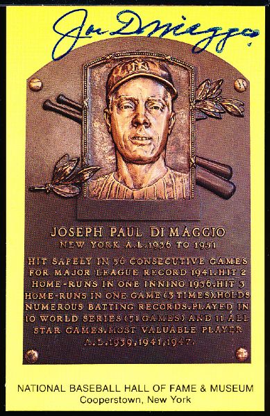 Joe DiMaggio Autographed Yellow Bsbl. HOF Plaque