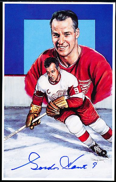 1992 Diamond Connection Hall of Fame Legends Art Card- #9 Gordie Howe, Red Wings- Autographed