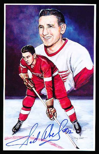 1993 Diamond Connection Hall of Fame Legends Art Card- #12 Sid Abel, Red Wings- Autographed