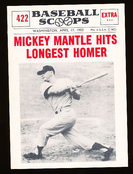 1961 Nu Card Bb Scoops- #422 Mickey Mantle Hits Longest Homer