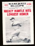 1961 Nu Card Bb Scoops- #422 Mickey Mantle Hits Longest Homer