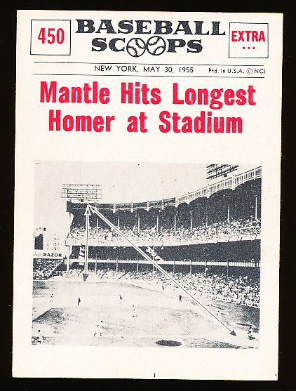 1961 Nu Card Bb Scoops- #450 Mantle Hits Longest Homer at Stadium