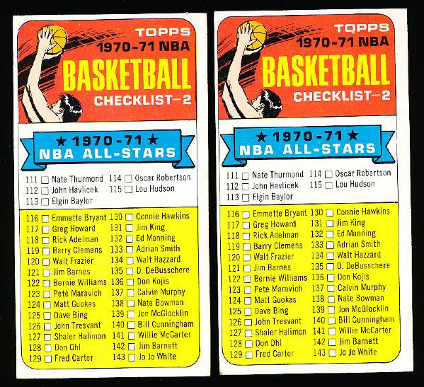 1970-71 Topps Basketball- #101 Checklist- 2 Cards