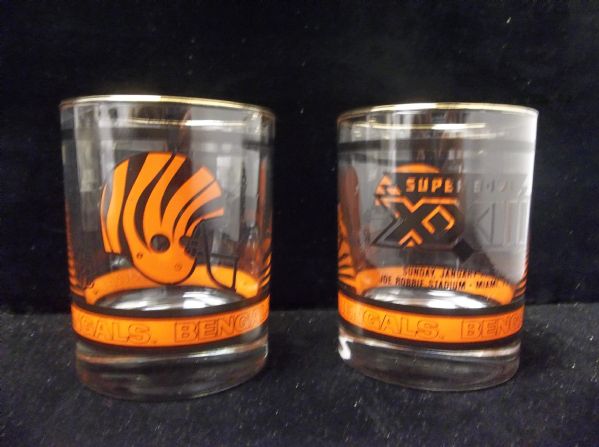 1989 Cincinnati Bengals Super Bowl XXIII 4” Tall Gold Rimmed Drinking Glasses Set of 6