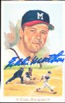 1989 Perez-Steele Celebration Bsbl. Postcard- #30 Eddie Mathews, Milwaukee Braves- Autographed
