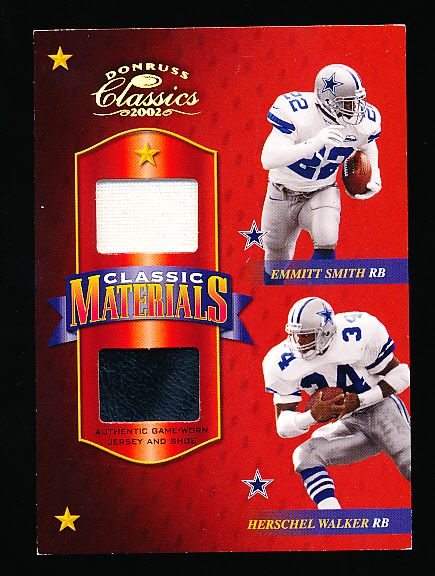 2002 Donruss Classics Ftbl. “Classic Materials Dual” #23 Emmitt Smith/ Herschel Walker, Cowboys