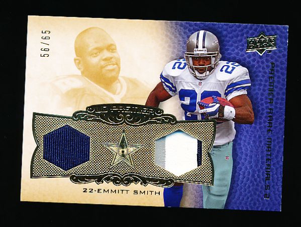2008 Upper Deck Premier Ftbl. “Premier Rare Materials 2” #PP2-SM Emmitt Smith, Cowboys- #56/65!
