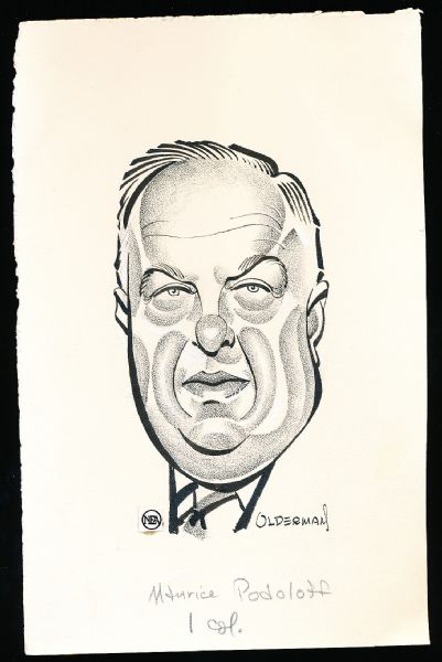 Murray Olderman Original Drawing- Maurice Podoloff, Basketball/Hockey
