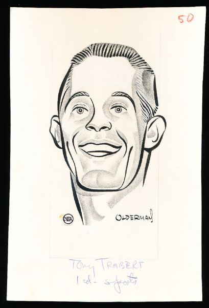 Murray Olderman Original Drawing- Tony Trabert, Tennis