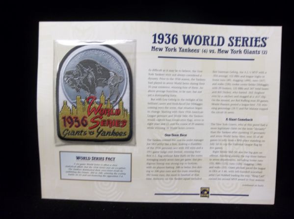 Willabee & Ward 1936 World Series N.Y. Yankees vs. N.Y. Giants Patch