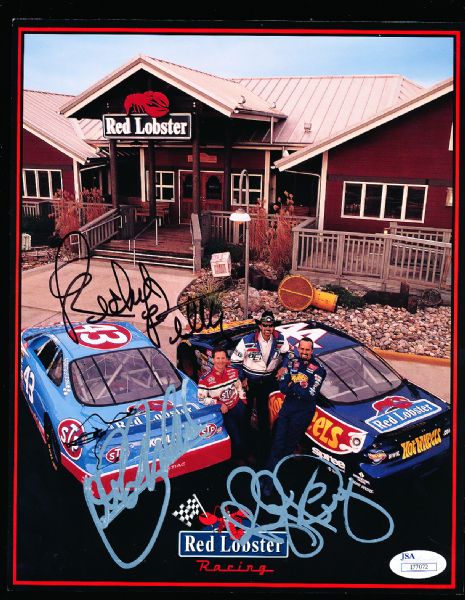 Richard Petty, Kyle Petty, and John Andretti Autographed Red Lobster Racing 8” x 10” Handout- JSA Authenticated