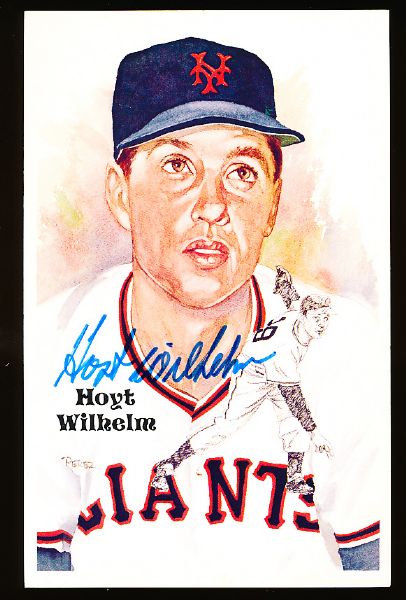 1985 Perez-Steele Bsbl. HOF Postcard #193 Hoyt Wilhelm, Giants- Autographed