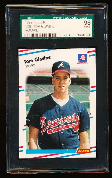 1988 Fleer Bsbl. #539 Tom Glavine RC, Braves- SGC Graded Mint 96.
