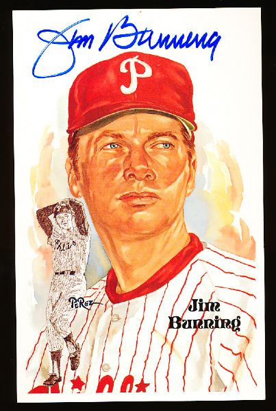 1996 Perez-Steele Bsbl. HOF Postcard #225 Jim Bunning, Phillies- Autographed